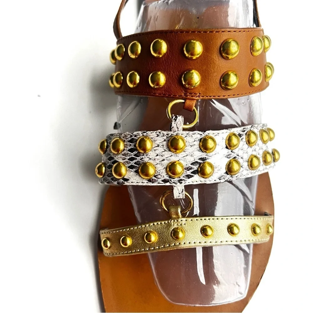 Jessica Simpson dressy flat sandals KARI studded Gold Combo New Metallic sz 10 - Picture 7 of 14